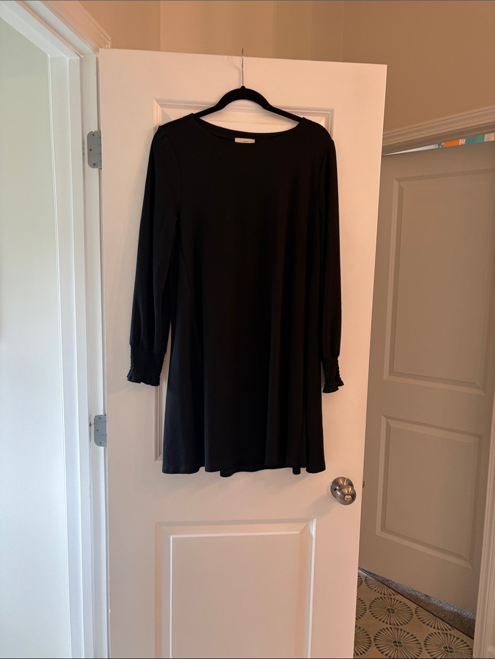 LOFT Black Long Sleeve Swing Dress